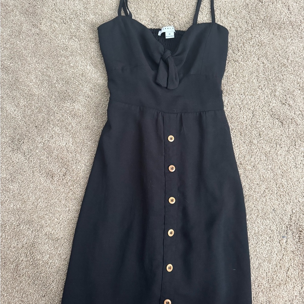 FAVLUX Black Midi Dress with Button Detail